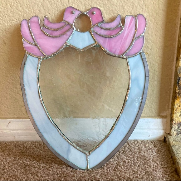 Heart Shaped Stained Glass/Sun Catcher with Kissing Birds - Picture 2 of 4